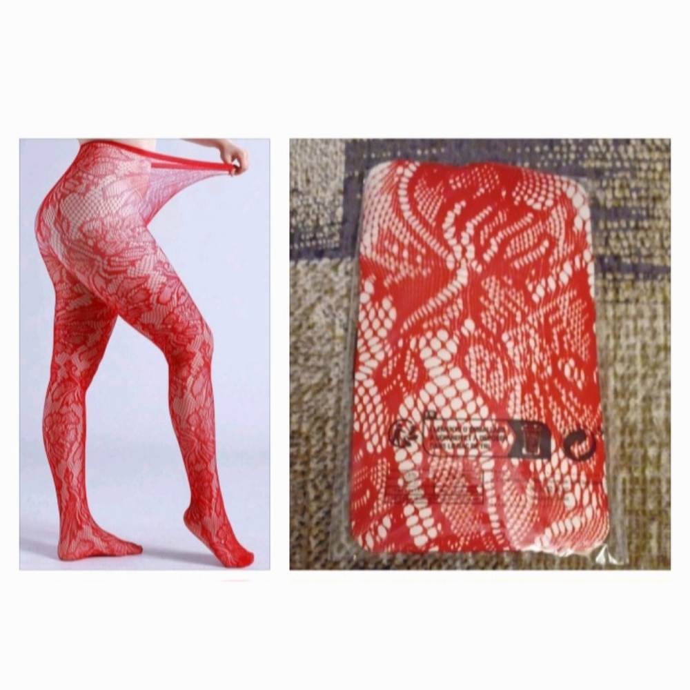4/$50 New Red Lace Floral Stockings - Size 3XL-5XL